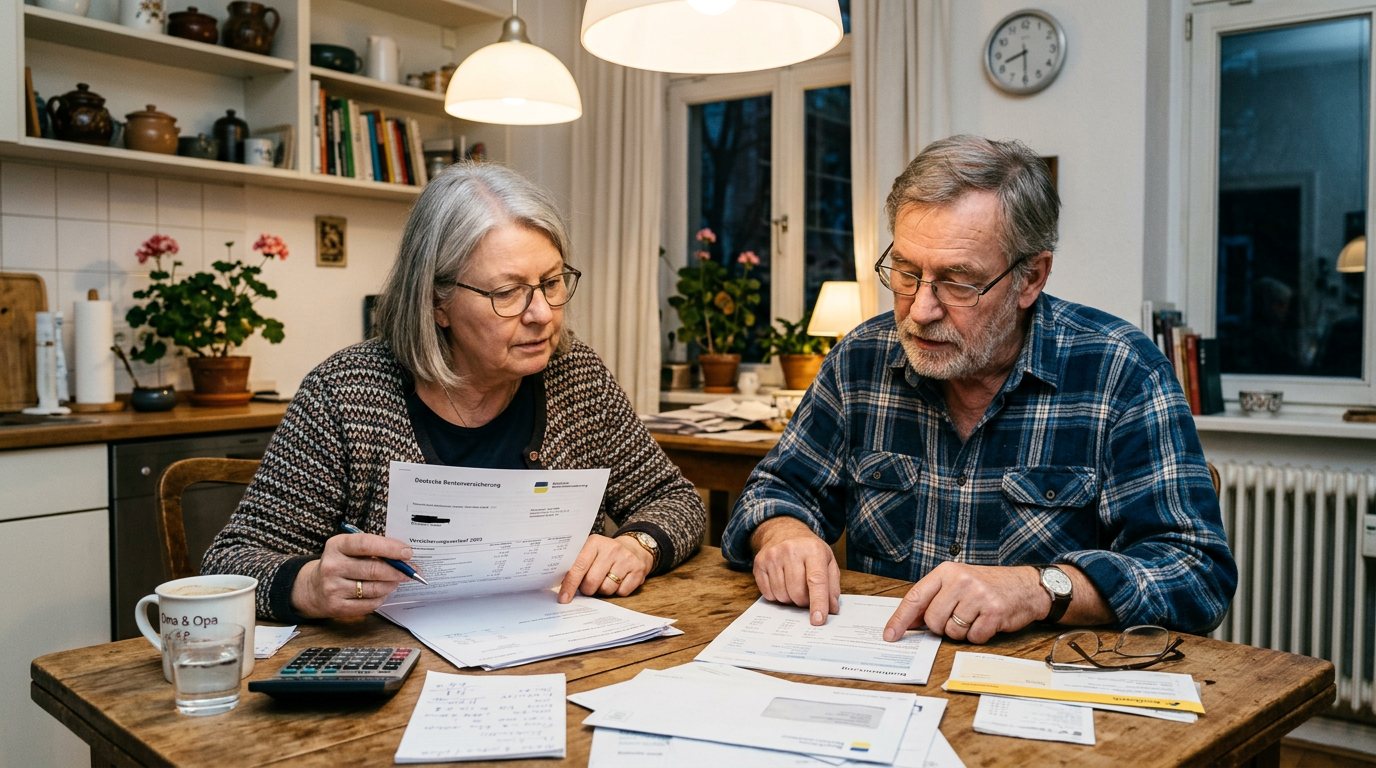 Älteres Ehepaar mit Rentenunterlagen